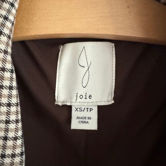 Joie Plaid Double Breasted Blazer Jacket Tan Neutral Size Extra Small XS - Picture 4 of 6
